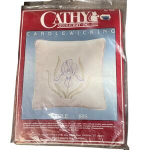 Vintage Needle Point Candlewicking Kit Purple Iris Cathy Pillow Needlecraft NOS